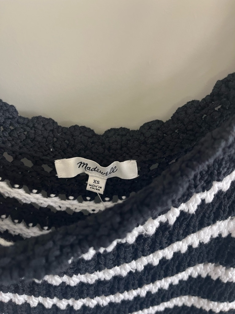 NWT madewell knit and poplin midi dress black and White combo Striped Crochet - Picture 6 of 8